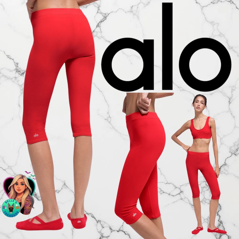 Alo Yoga Women Small Alosoft High-Waist Iconic 90's Capri Red Legging Long Short